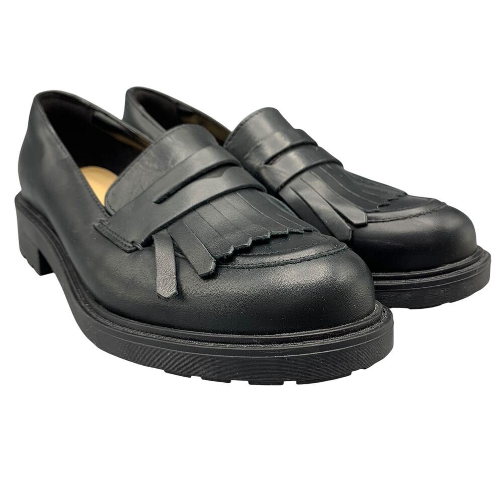 Clarks Orinoco Kiltie Penny Loafers Size 7 1/2 Black Leather Womens Chunky Sole